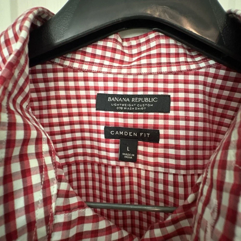 Banana Republic Camden 100% CottonShirt Red White Short Sleeve Button Up Mens LG